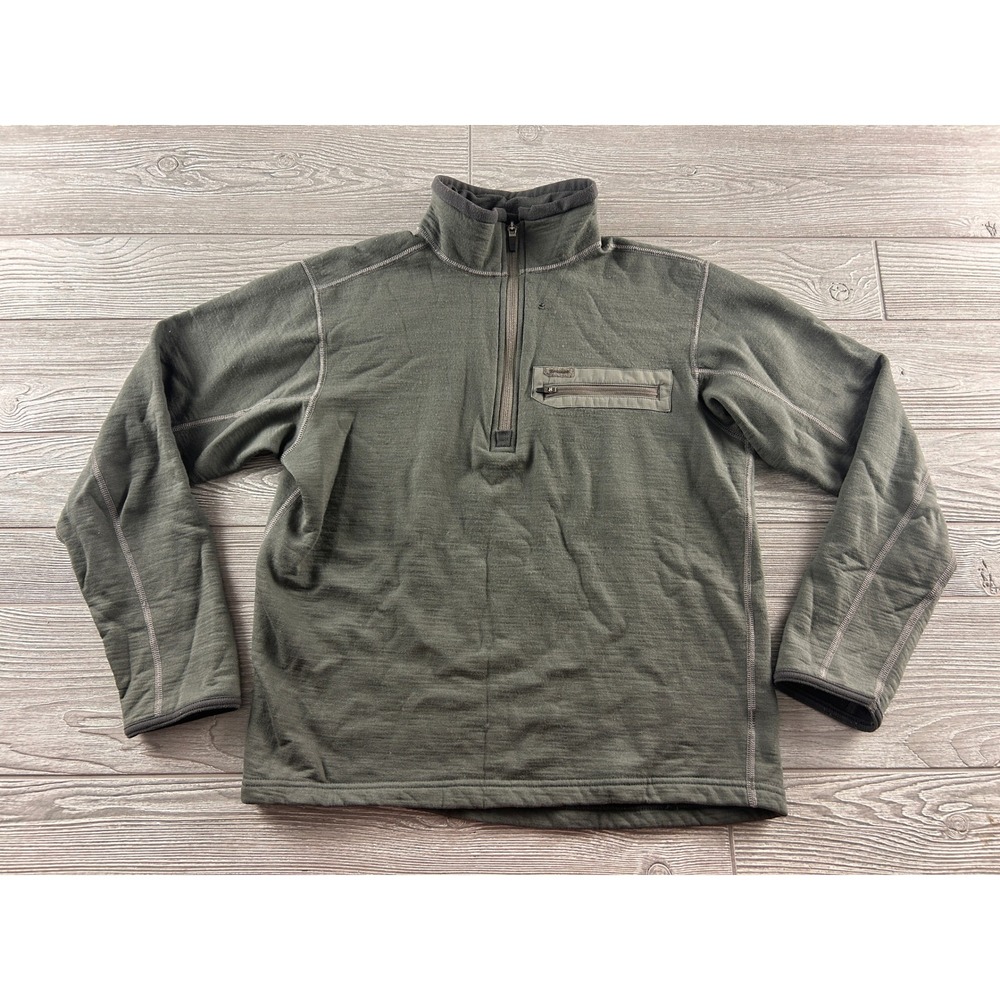 Simms Fishing 100% Montana Wool 1/4 Zip Pullover Mens Small Olive Green USA Made